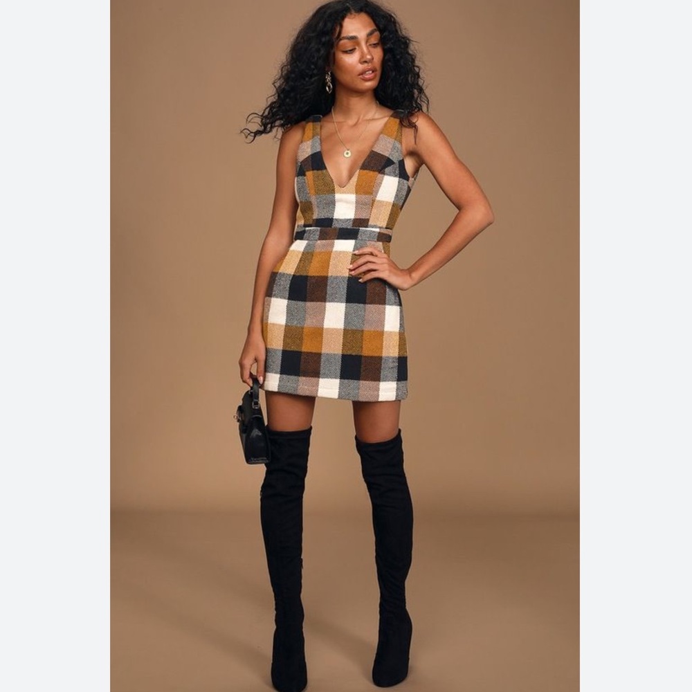 Anthropologie En Saison Patchwork Plaid V-Back Dress Size Small NWTS